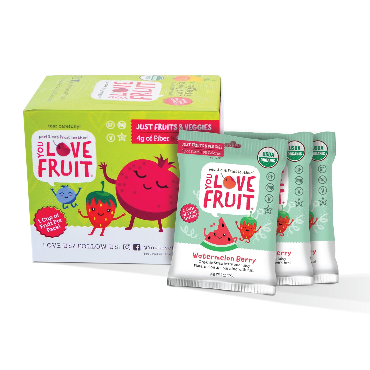 You Love Fruit - Watermelon Berry All Natural Fruit Snacks  Healthy Snack Pack  Real Fruit! Gluten Free  Non Gmo  Vegan  Fiber Packed  Low Fat  Kosher  Variety Pack  Great For Adding To Gift Box  1.0 Oz (Pack Of 12)
