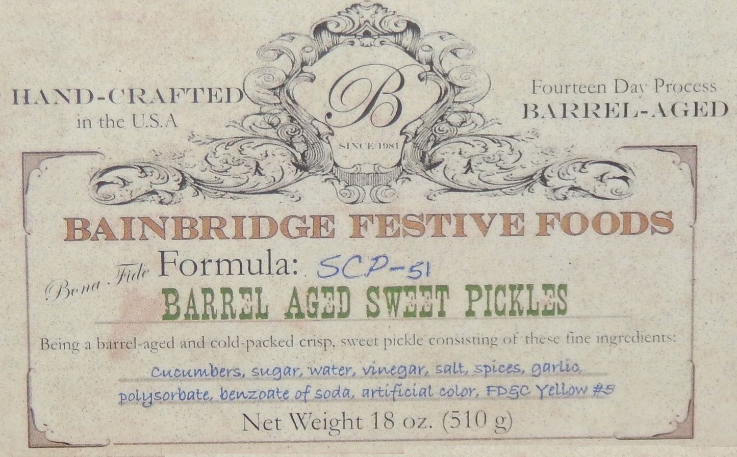 Bainbridge Barrel-Aged Sweet Pickles - 18 Oz