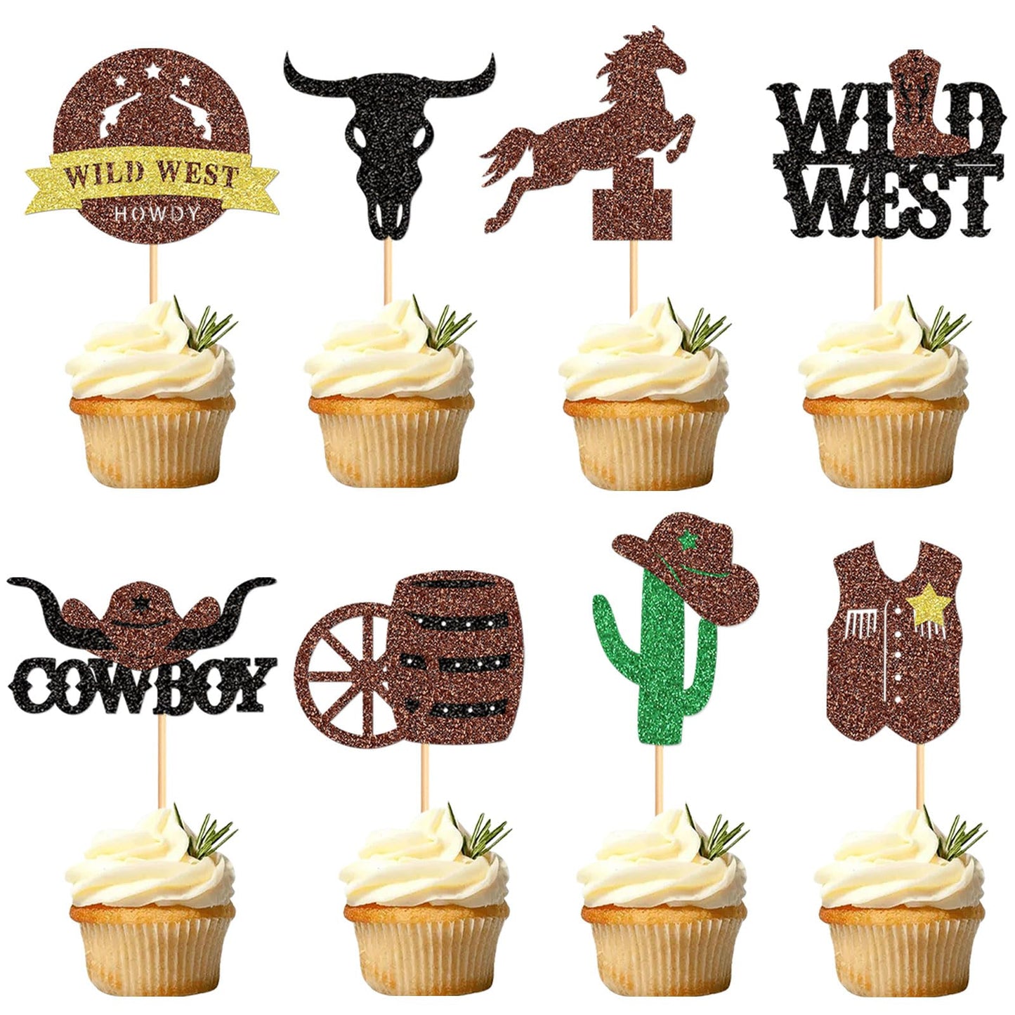 32 Pack Cowboy Cupcake Toppers Wild West Cowboy Hats Western Theme Happy Birthday Baby Shower Party Cake Decorations Supplies 2