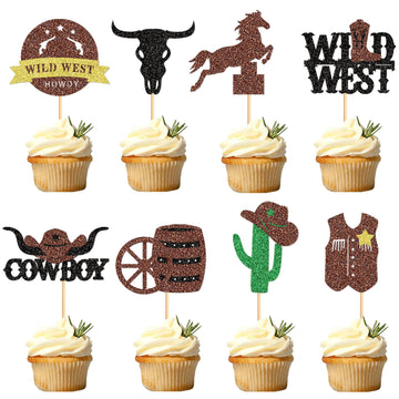 32 Pack Cowboy Cupcake Toppers Wild West Cowboy Hats Western Theme Happy Birthday Baby Shower Party Cake Decorations Supplies 2