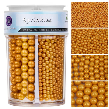 Sprinkles for Cake Decorating, Yellow Pearl Sprinkles 4 Sizes Mix for Cake Cupcake Cookie Baking Donuts Ice Cream Toppings