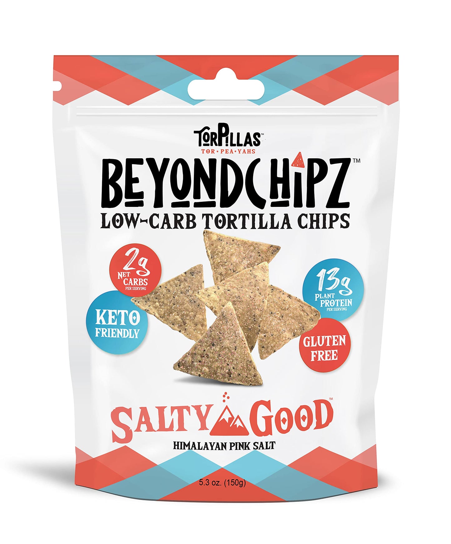 BeyondChipz Low Carb Tortilla Chips, Salty Good, Keto Friendly, Gluten Free, 5.3oz Bag, Pack of 2