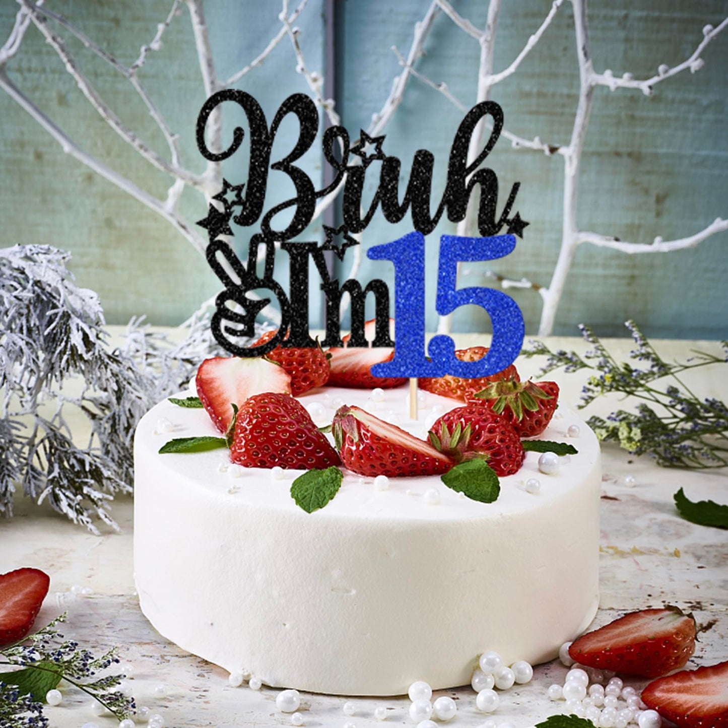 Rssta i Cake Topper for 15th Birthday, Blue, Model XM1222-15, Fun Decoration for Celebration