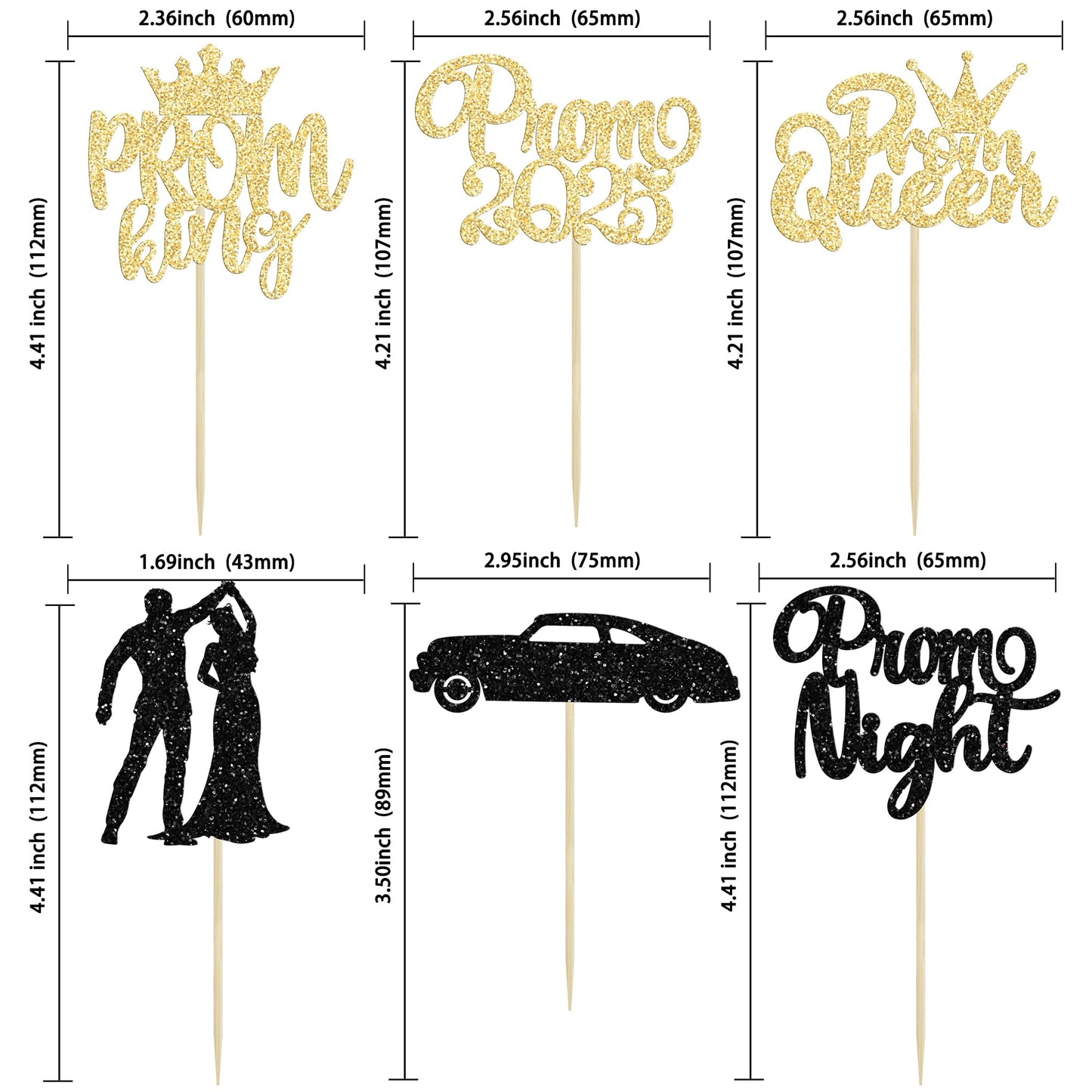 Gyufise 24Pcs Black Gold Prom Cupcake Topper Prom Decorations For Party 2025 Prom Graduation Cupcake Topper 2025 Graduation Deco