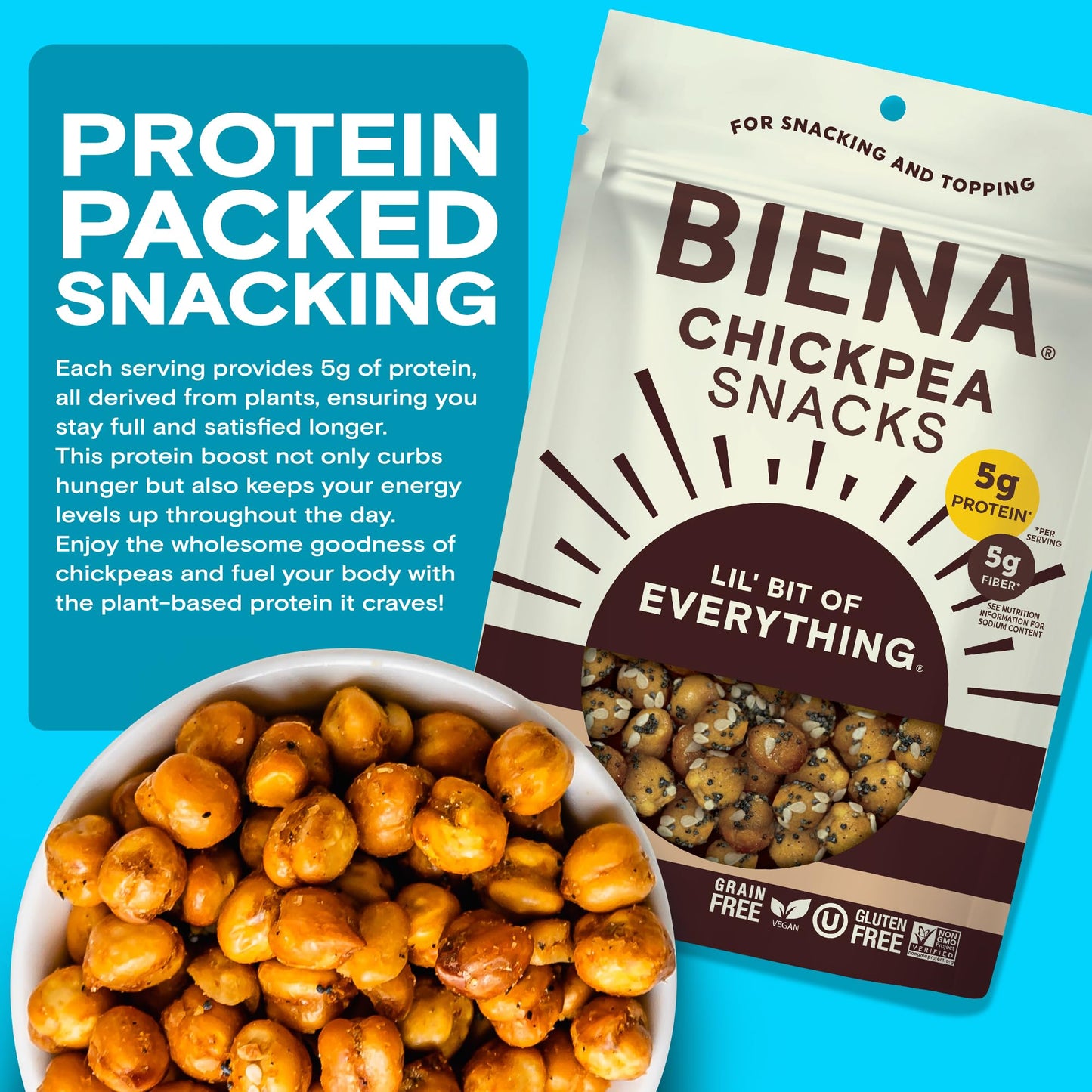 Biena Crispy Roasted Chickpea Snacks, Lil Bit of Everything, High Protein Snacks, High Fiber Snacks, Gluten Free, Plant-Based, N
