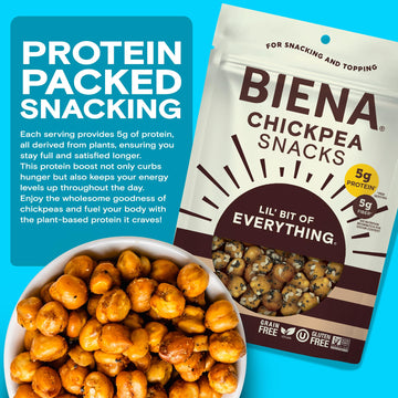 Biena Crispy Roasted Chickpea Snacks, Lil Bit of Everything, High Protein Snacks, High Fiber Snacks, Gluten Free, Plant-Based, N