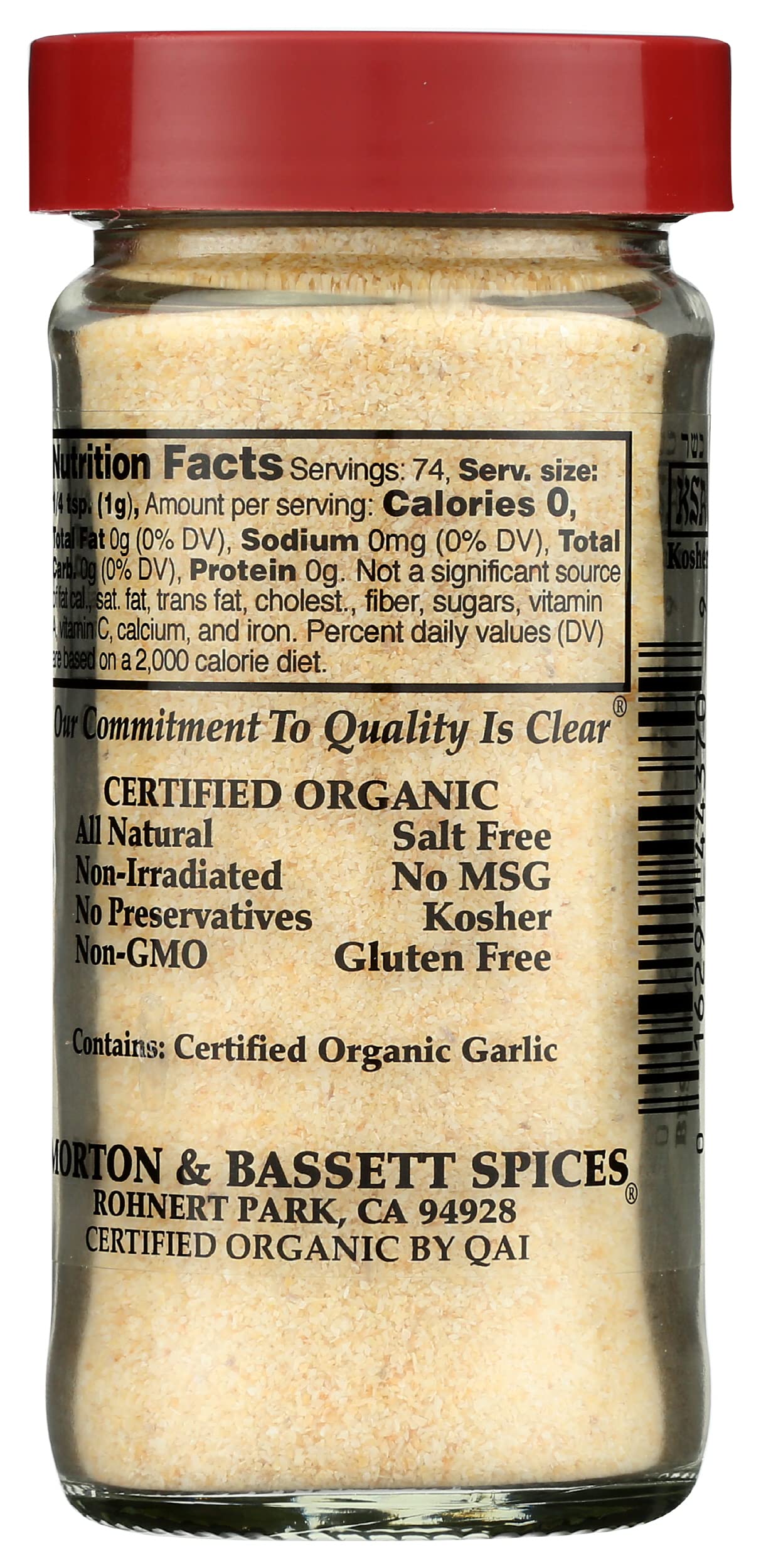 Morton & Bassett Organic Garlic Powder, 2.6 OZ, Pack of 1, Non-GMO, Gluten-Free
