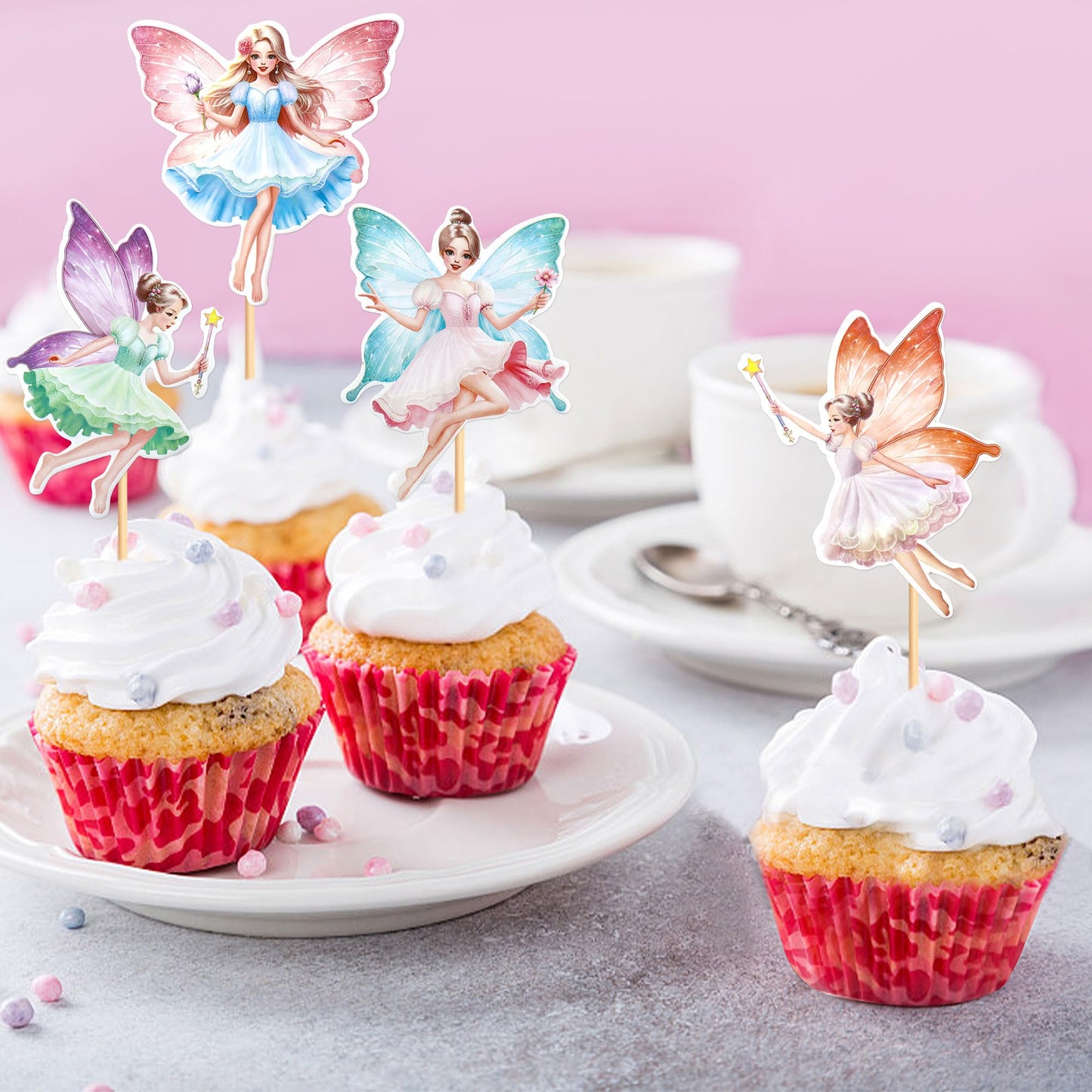 Ercadio 24 Pcs Fairy Cupcake Topper Assembled Colorful Flower Fairy Cupcake Picks Flower Fairy Cake Decorations For Fairy Theme
