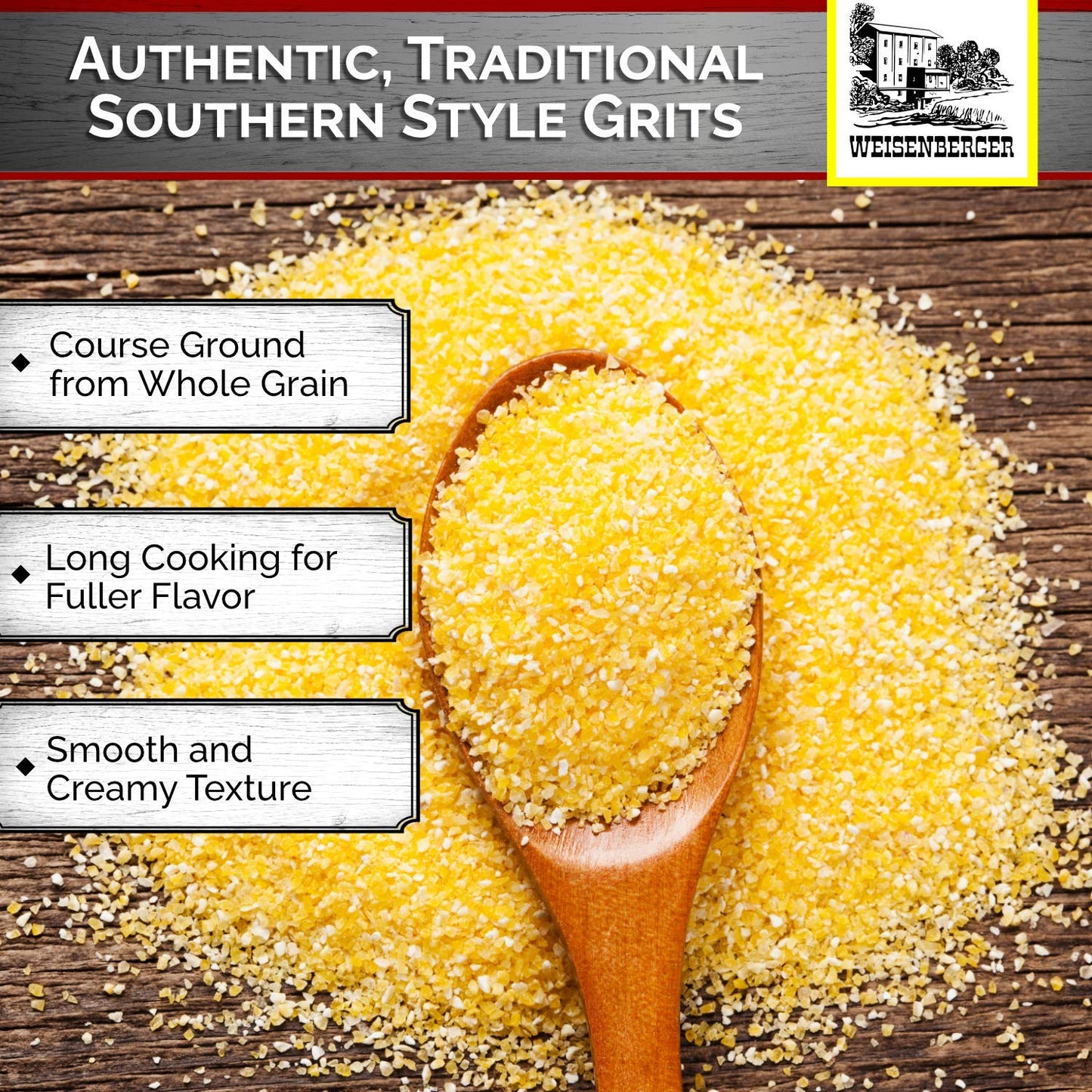 Weisenberger Stone Ground Grits, Yellow, Non-GMO, Coarse Ground, 2 lb