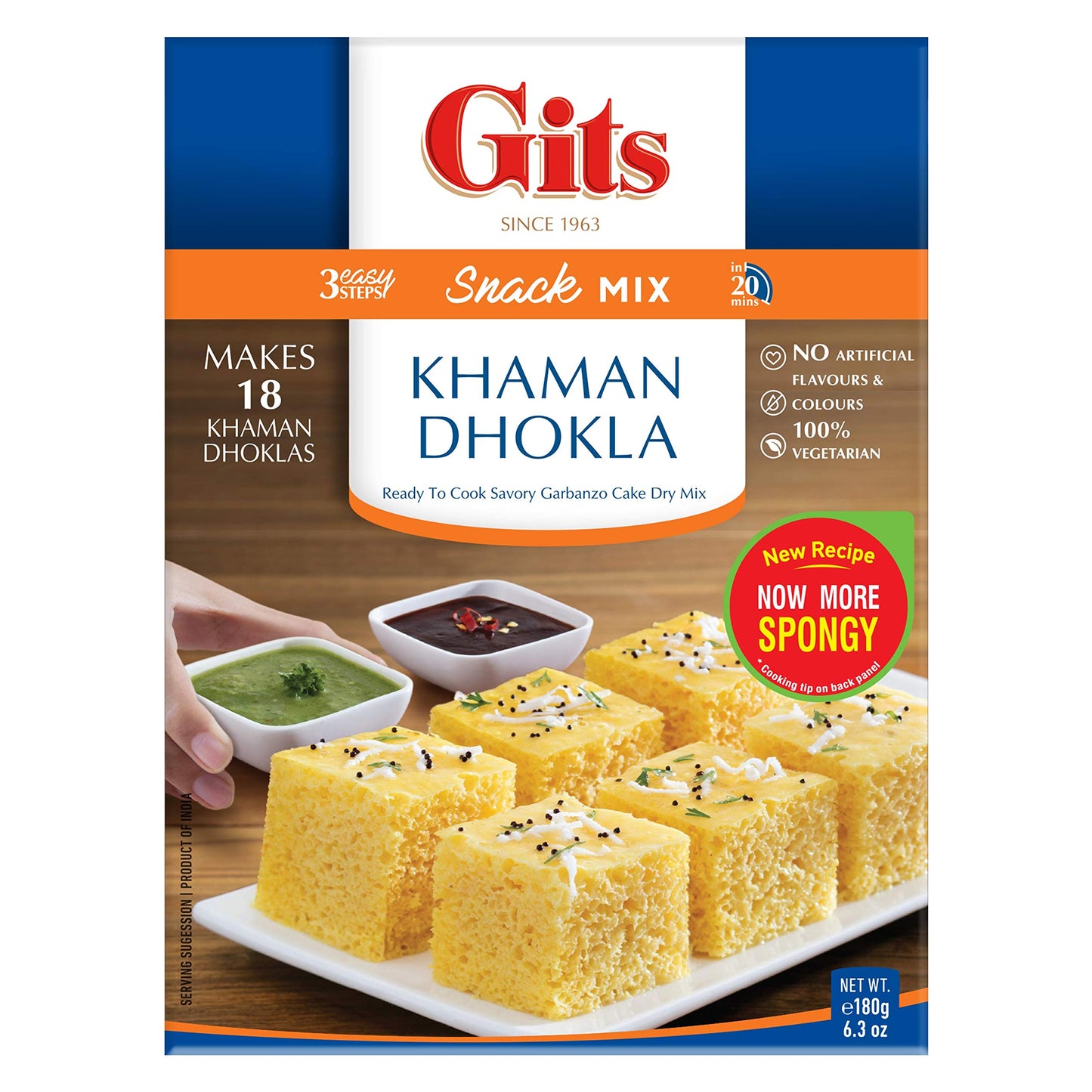 Gits Instant Khaman Dhokla Snack Mix, 1080g (Pack of 6 X 180g Each)