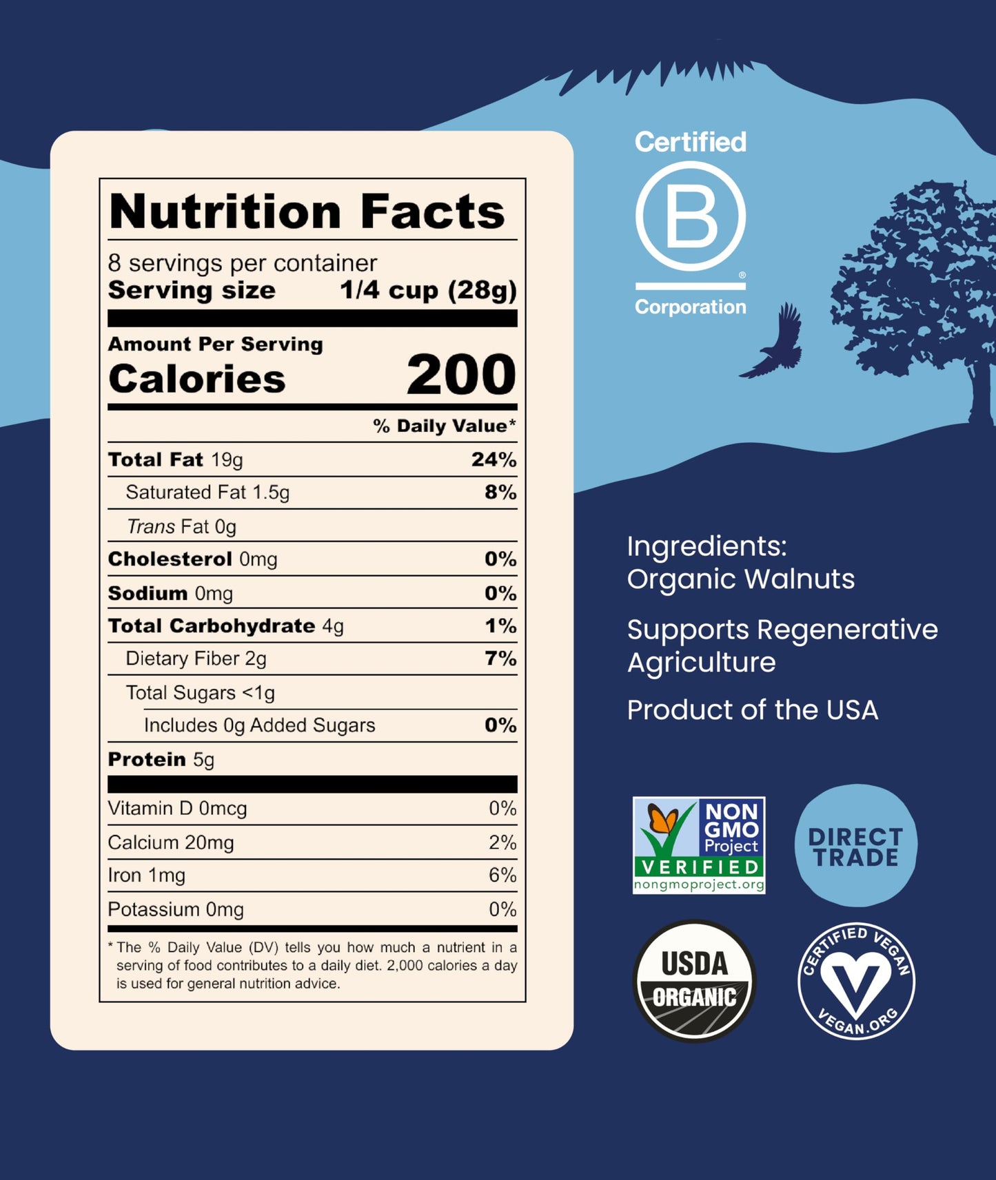 Goodsam Organic Raw Walnuts 3-Pack, 8 Oz Each, Unsalted, Gluten-Free, Non-Gmo, Vegan, Keto-Friendly, Sourced From Regenerative F