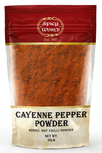 Spicy World Cayenne Pepper Powder Ground Chili Pepper 10 Pound Bulk Bag - 40K Shu, Hot Chilli Powder