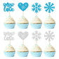 Gyufise 24Pcs Snowflake Cupcake Topper Blue Silver Glitter Winter Heart Snow In Love Cake Toppers For Winter Wonderland Wedding