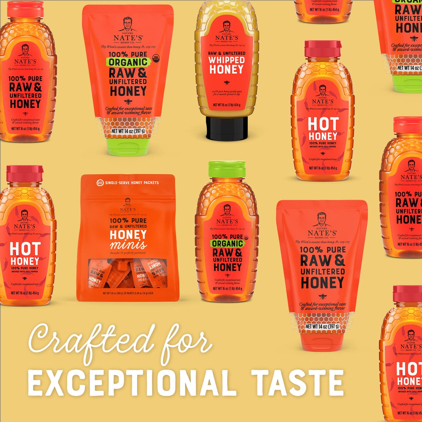 Nature Nates Raw Unfiltered Honey - 8 oz Squeeze Bottle, Award-Winning Taste, Pack of 4, Orange
