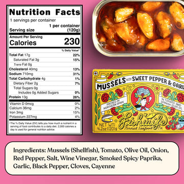 Fishwife Mussels with Sweet Pepper & Garlic, 3-Pack, 4.2 Ounce, ASC-Certified Sustainable Seafood, Gluten Free, High Protein