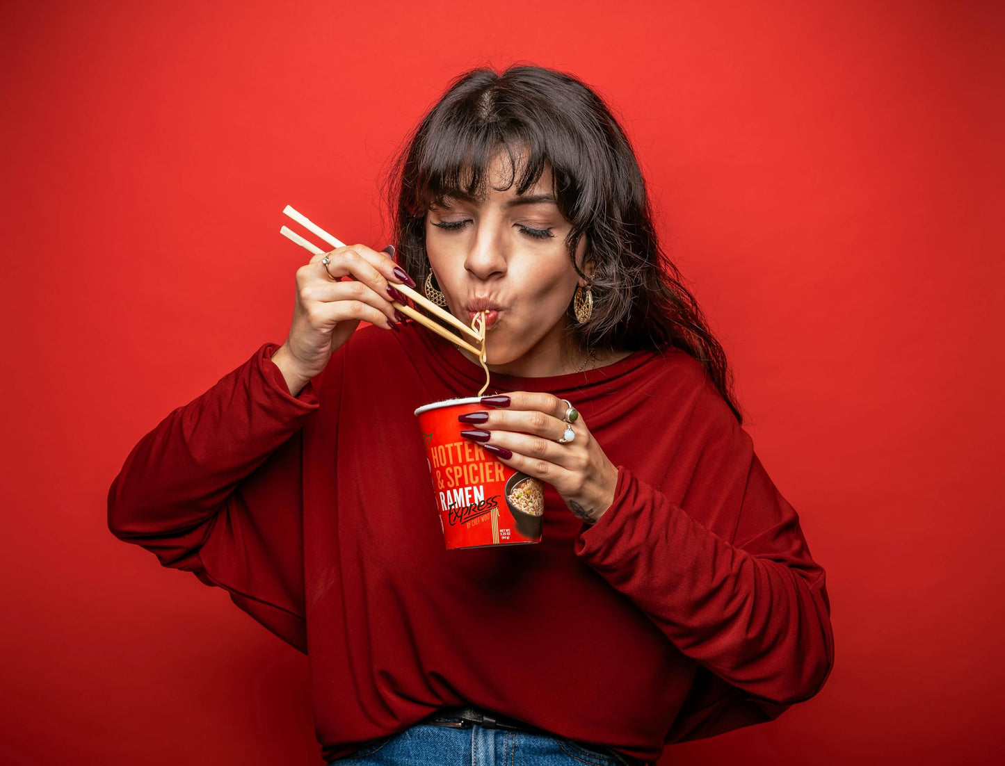 RAMEN EXPRESS Hotter and Spicier Flavor Ramen Cup Noodle, 2.25 Oz Each (Pack Of 12) by Chef Woo | Vegetarian Ramen Noodles | No