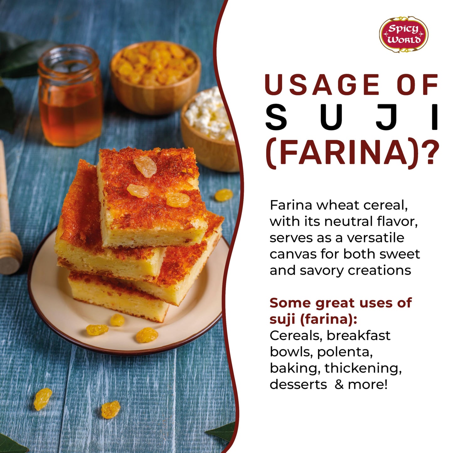 Spicy World Farina Wheat Cereal - Sooji, Rava - 64 Ounce BULK Bag - Grown in the USA