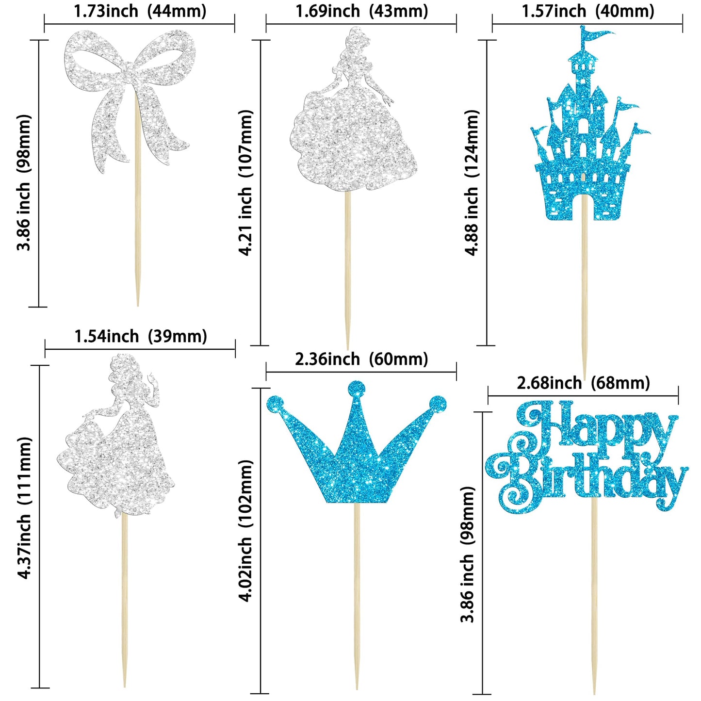 Gyufise 24Pcs Frozen Princess Cupcake Toppers Glitter Castle Bowknot Happy Birthday Cake Topper Decorations For Princess Happy B