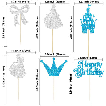 Gyufise 24Pcs Frozen Princess Cupcake Toppers Glitter Castle Bowknot Happy Birthday Cake Topper Decorations For Princess Happy B