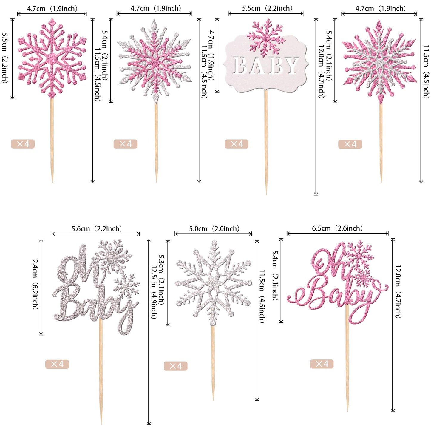 28 Pcs Oh Baby Snowflake Cupcake Toppers Glitter Winter Frozen Theme Snowflake Cupcake Picks For Winter Wonderland Gender Reveal