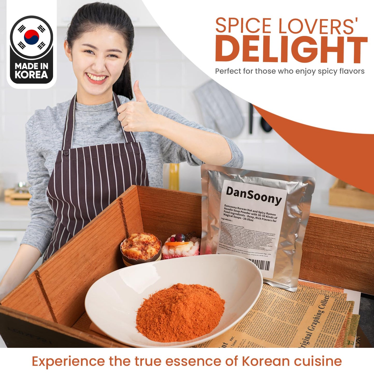 DanSoony Korean Hot & Spicy Ramen Noodle Soup Powder, 10.05oz - Rich Flavor with 30-50 Ingredients for Delicious Soups - 1 Pack