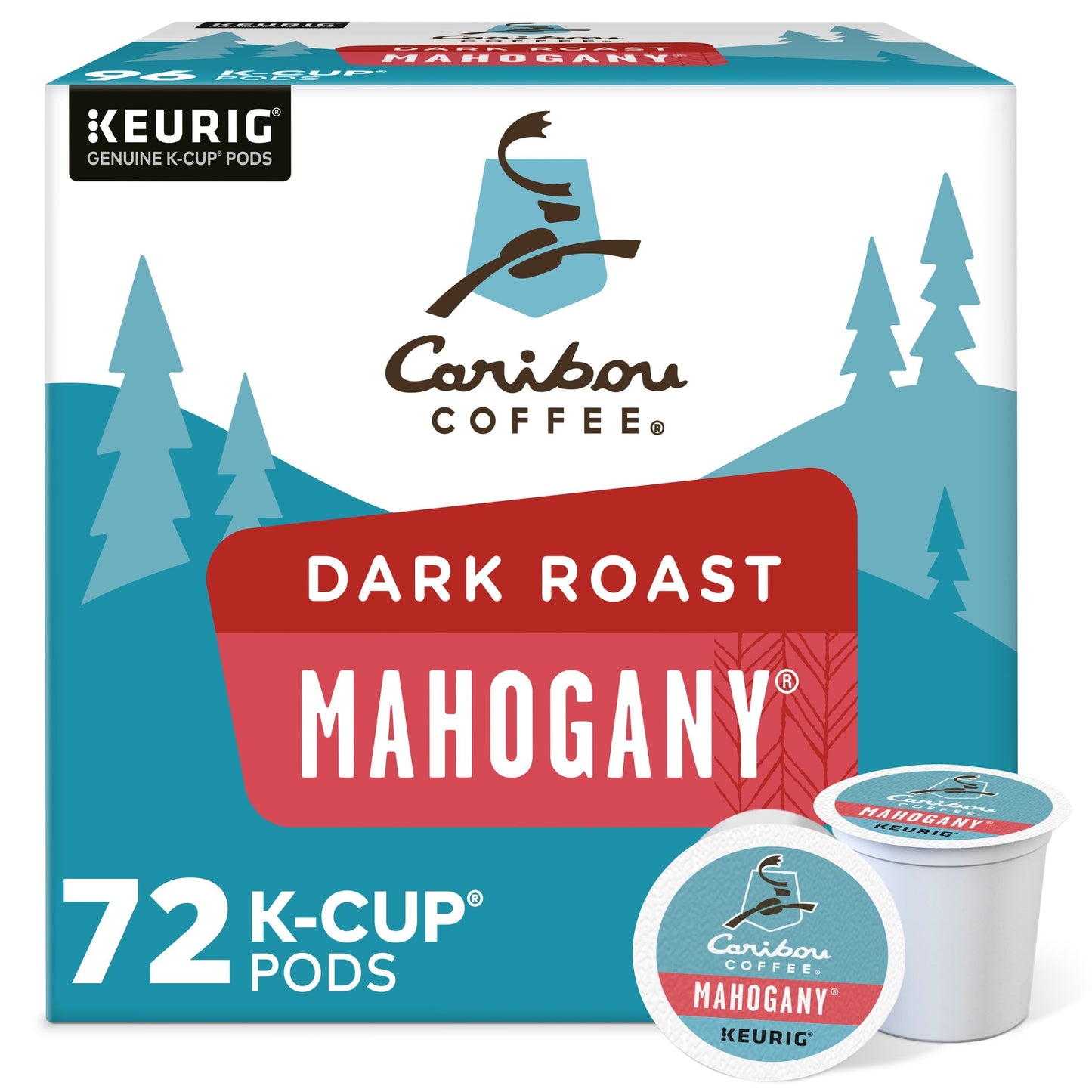 Caribou Coffee Mahogany, Single-Serve Keurig K-Cup Pods, Dark Roast Coffee, 72 Count
