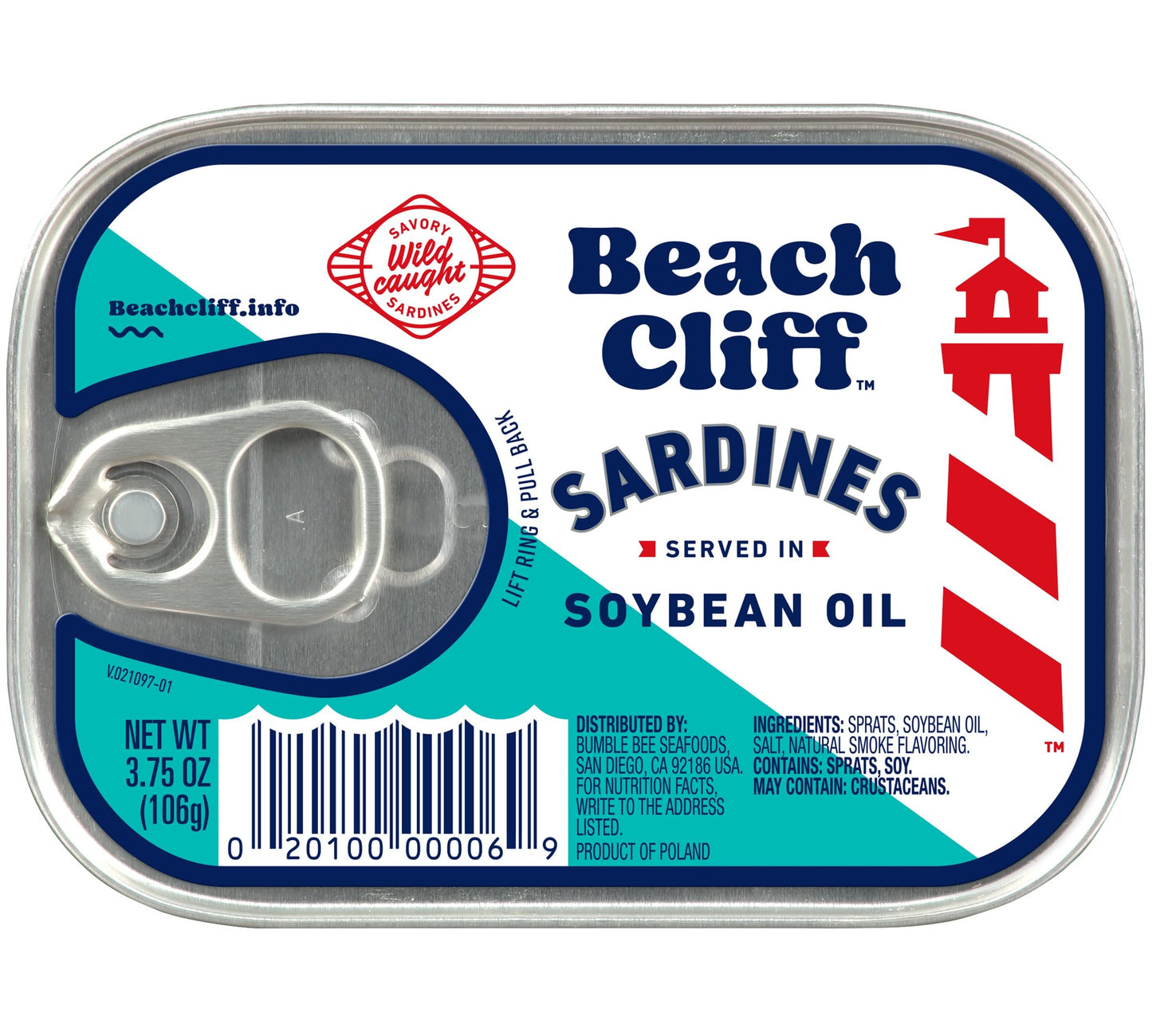 Beach Cliff Sardines in Soybean Oil, 3.75 oz Can, 13g Protein, Gluten Free, Keto Friendly