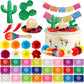 CroBlissful Mexican Fiesta Cake Topper - 39 Pcs Papel Picado Flags & Flower Decor, Red/Green/White