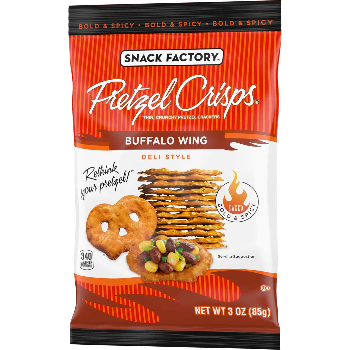 Snack Factory Pretzel Crisps, Buffalo Wing, On-the-Go Bag, 3 Oz (Pack of 8)