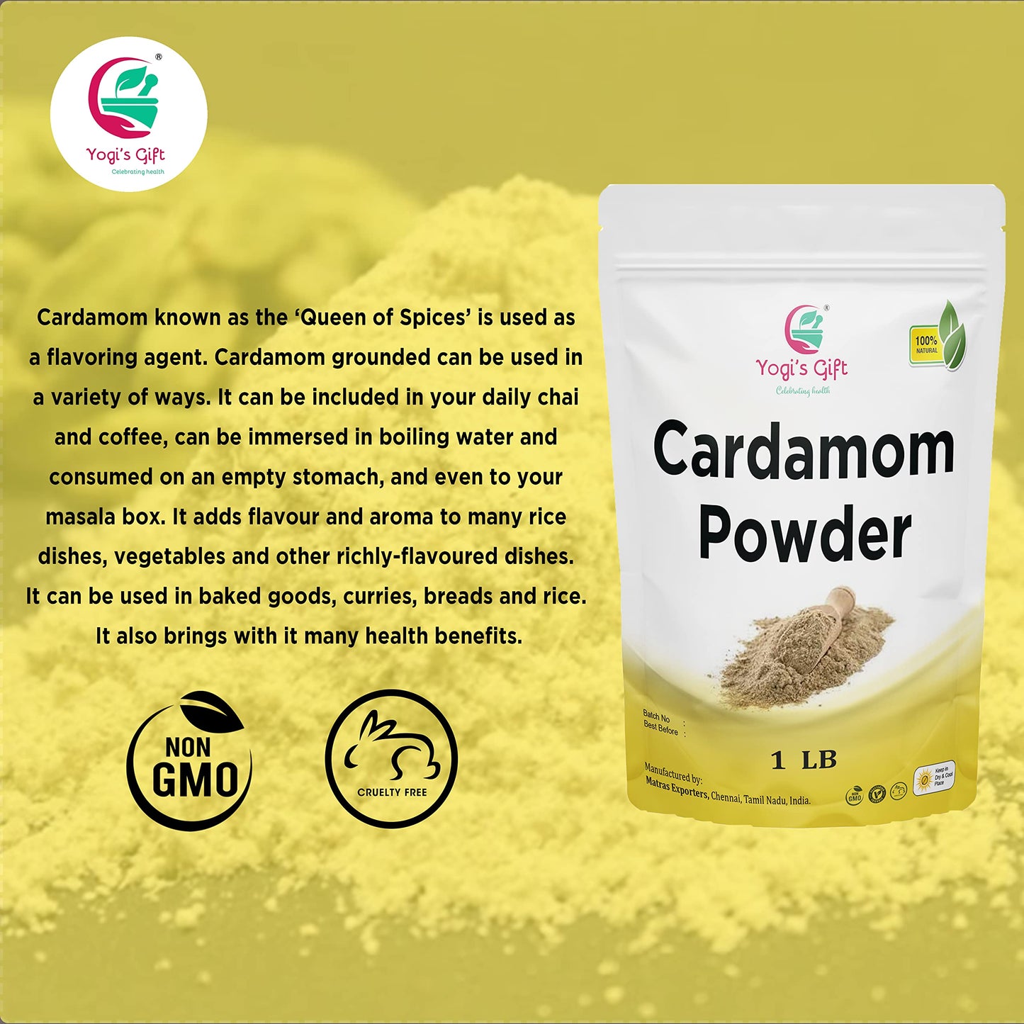 Ground Cardamom Powder 1 LB | Adds Great Flavour To Baked Goods, Coffee, Tea and Curries | Ground Cardamom Bulk From Fresh And A