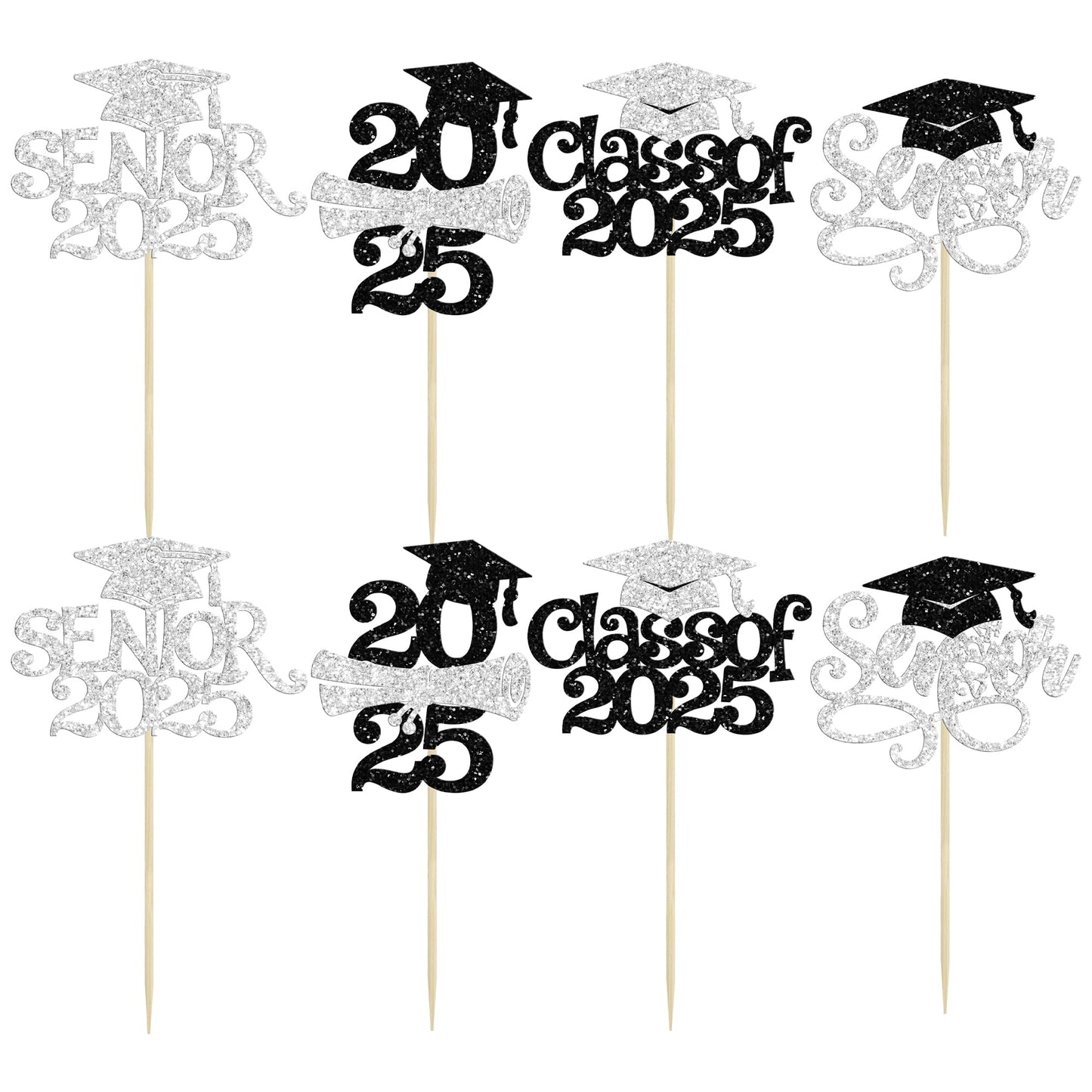 Gyufise 24Pcs 2025 Graduation Cupcake Toppers With Glitter Senior Class Of 2025 Cupcake Picks Senior 2025 Cupcake Decorations Fo