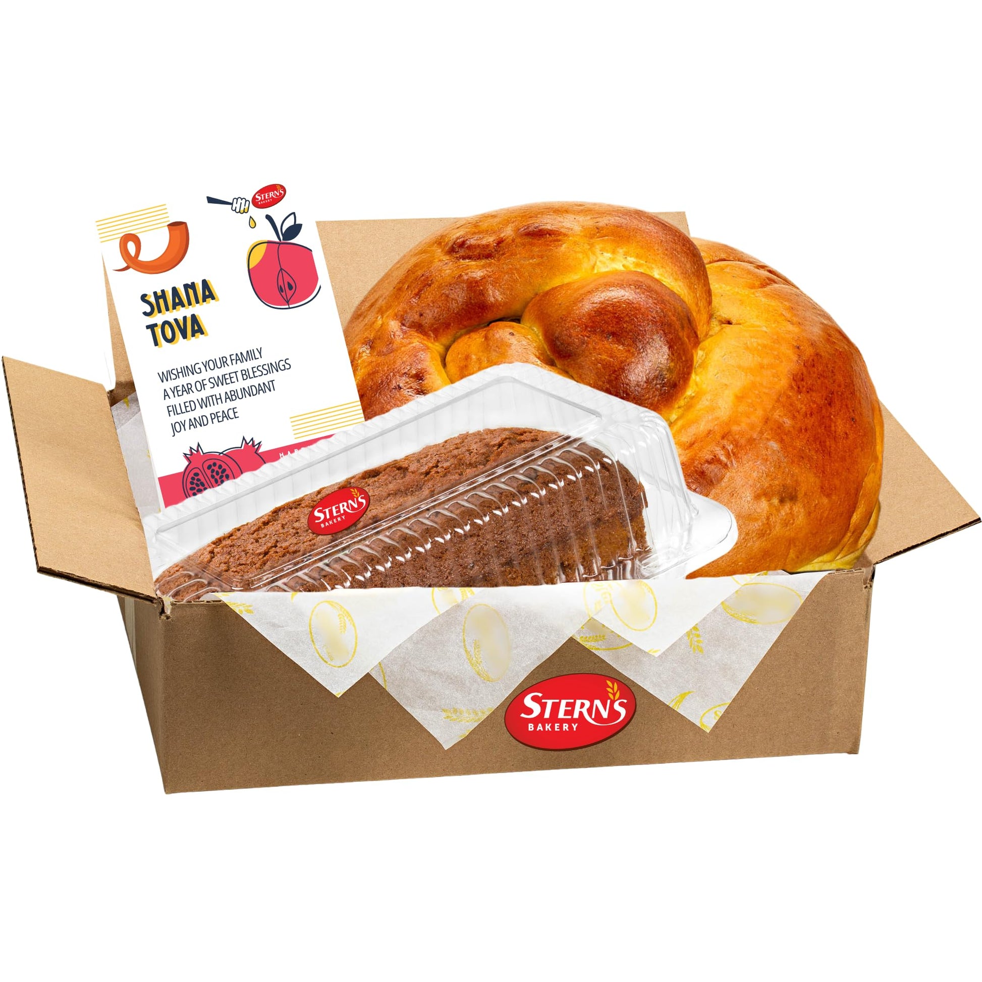 Rosh Hashanah Gifts | Food Gift Baskets Includes [1] Traditional Kosher Round Challah & a Honey Cake | High Holiday Gift | Koshe
