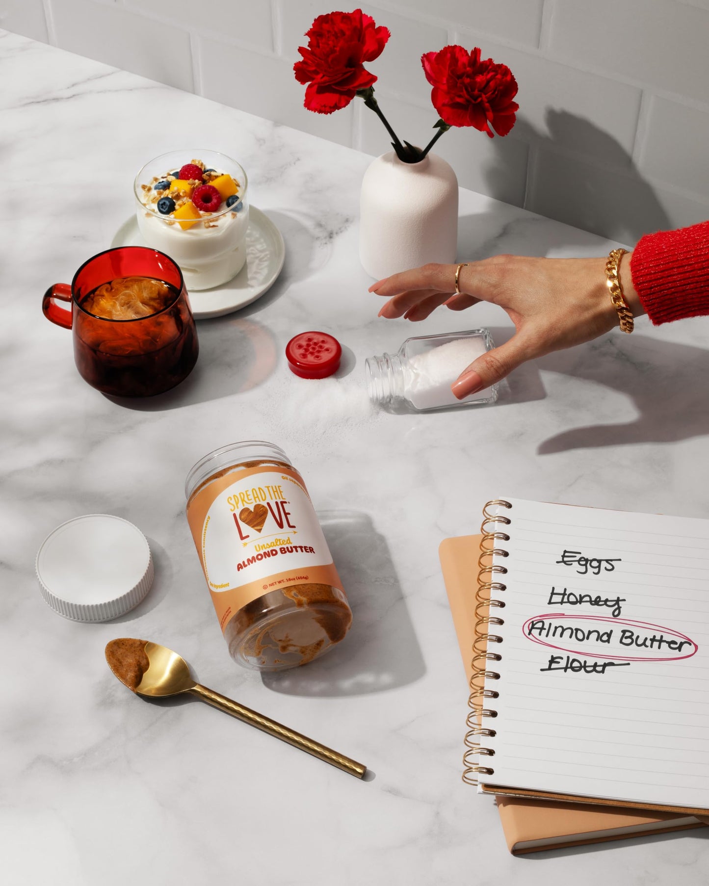 Spread The Love UNSALTED Almond Butter  16 Ounce (All Natural  Vegan  Gluten-free  Creamy  No added salt  No added sugar  No palm fruit oil  Not pasteurized with PPO)