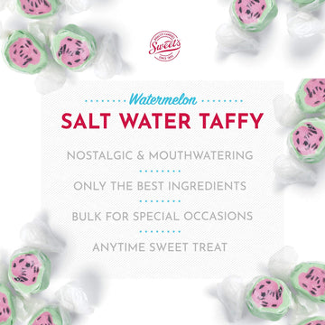 Sweet Candy Company Salt Water Taffy Individually Wrapped- Salt Water Taffy Candy Bulk, Old Fashioned Watermelon Flavor, Soft & Chewy, Single Flavor Assortment, Gluten Free- 3 Lb, Watermelon Flavored
