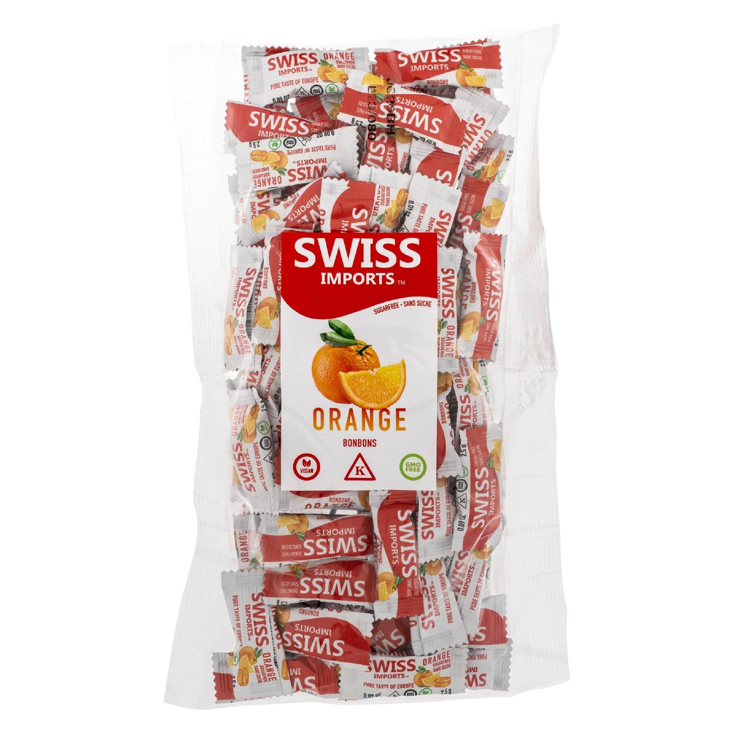 Swiss Imports Sugar Free Bonbons Hard Candy Drops, Orange, 100 Individually Wrapped Pieces, 250g/8.8oz