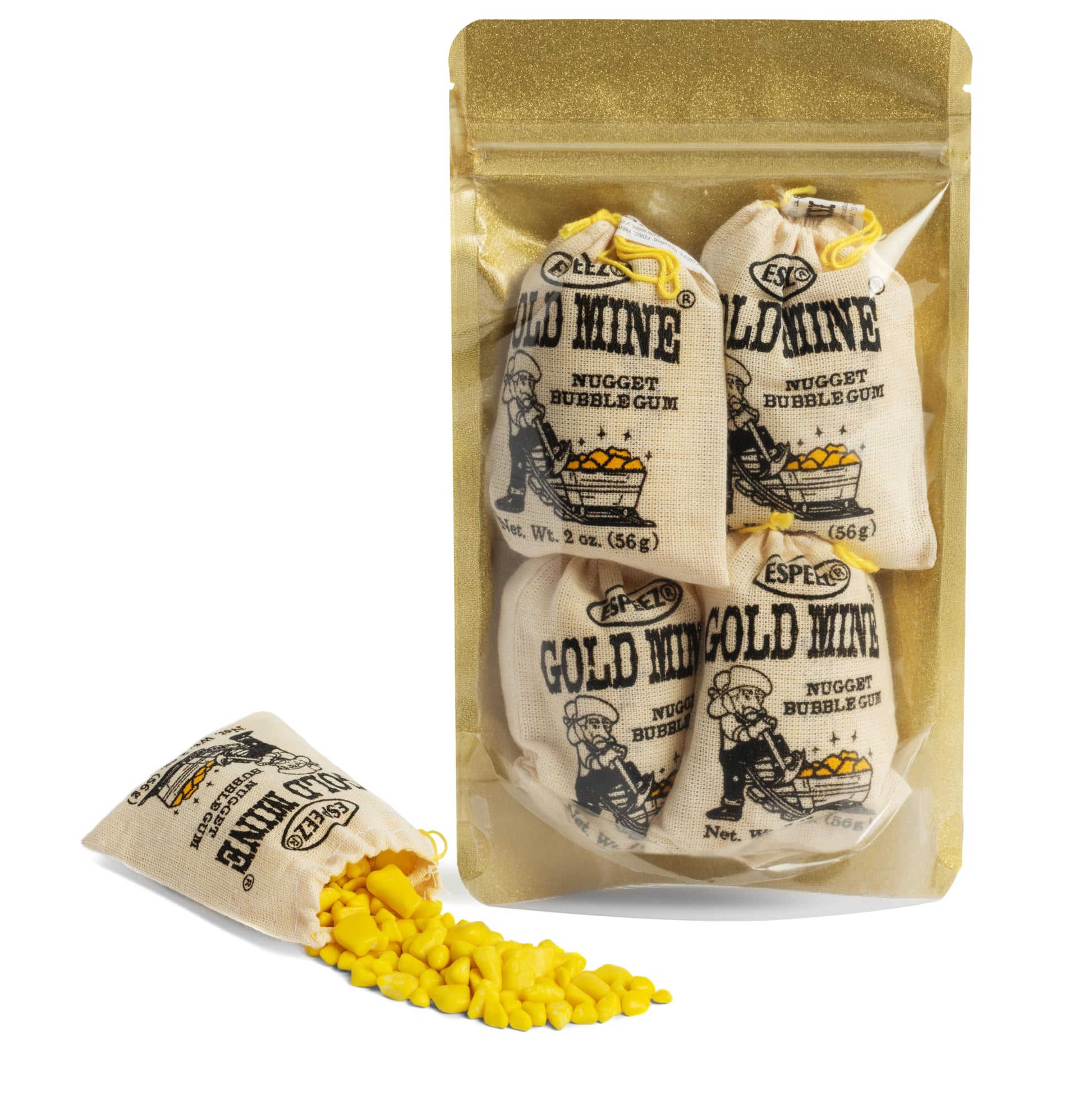Gold Mine Gold Nugget Gum - 4 Bags In Decorative Gold Packaflavor Blendg