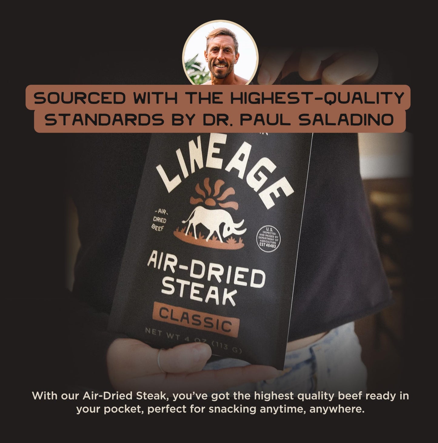 Lineage Provisions 100% Grass Fed Air-Dried Steak - Nutrient-Dense Carnivore Snacks - Tender Beef Jerky Bites - Keto-Friendly Steak Jerky - Zero Sugar  Zero Carbs - 64 grams of protein - 3-Pack