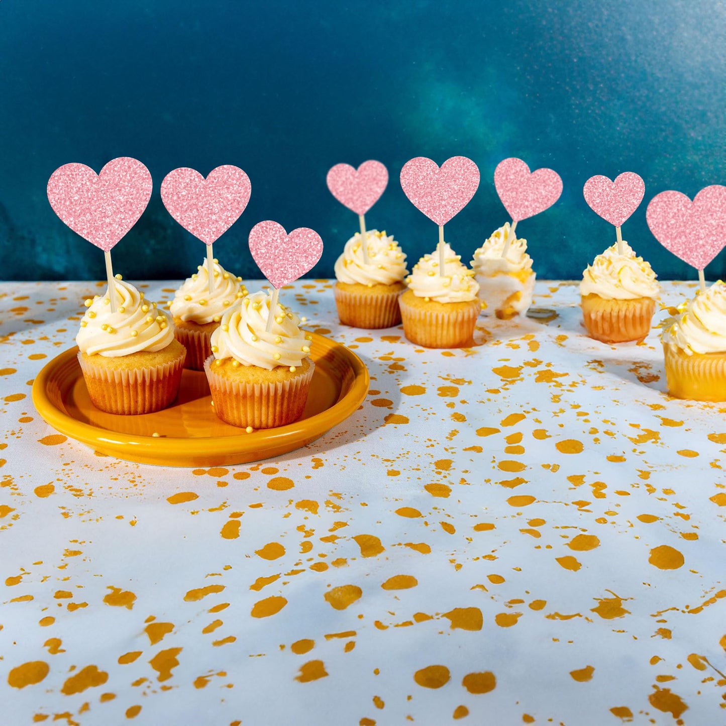 Gyufise 30Pcs Heart Cupcake Toppers Glitter Sweet Love Cupcake Picks Valentine'S Day Cake Decorations For Wedding Engagement Bri