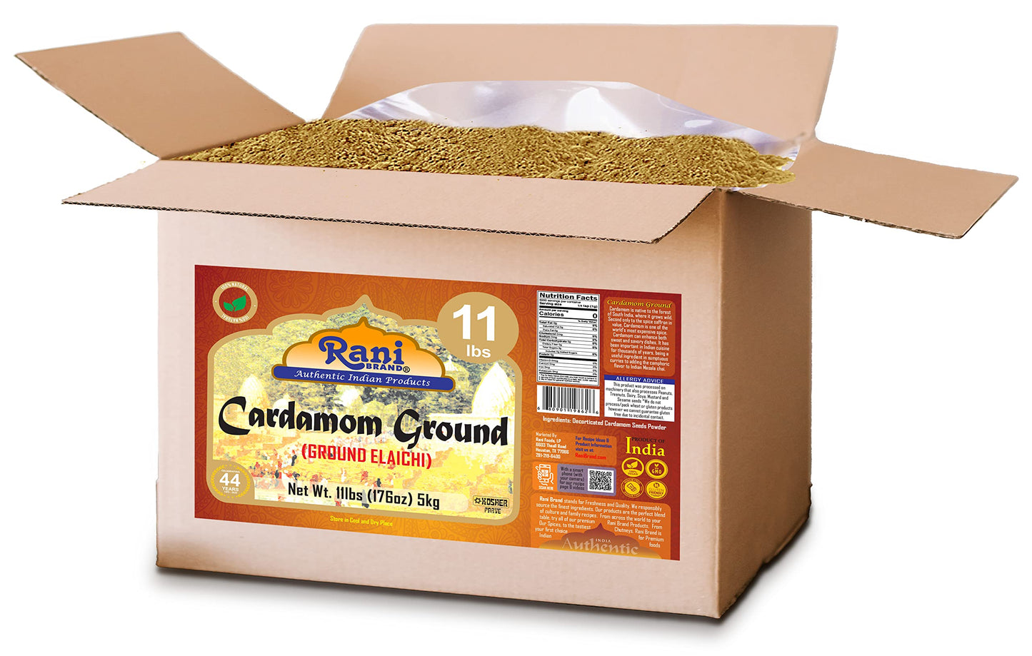 Rani Cardamom (Elachi) Ground, Powder Indian Spice 176Oz (11Lbs) 5Kg Bulk Box ~ All Natural | No Color Added | Gluten Friendly |