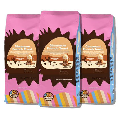 Crazy Cups Flavored Ground Coffee, Cinnamon French Toast, in 10 oz Bags, For Brewing Flavored Hot or Iced Coffee, 3 Pack