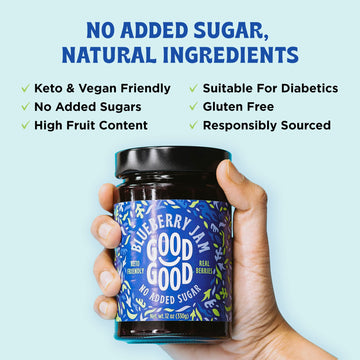 Good Good Blueberry Jam - No Added Sugar - Low Calorie - Gluten Free And Vegan - Diabetic And Keto Friendly - 12Oz / 330G (Pack
