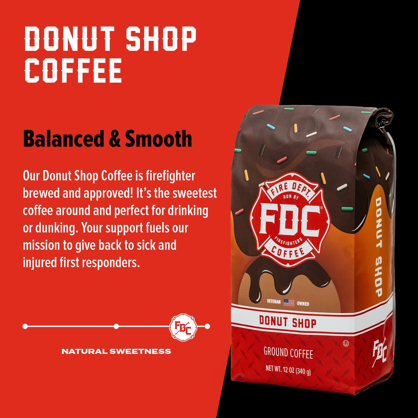 Fire Department Coffee - Gives Back To Firefighters - Sweet & Smooth Donut Shop Ground Coffee - Medium Roast - Roasted In The Us