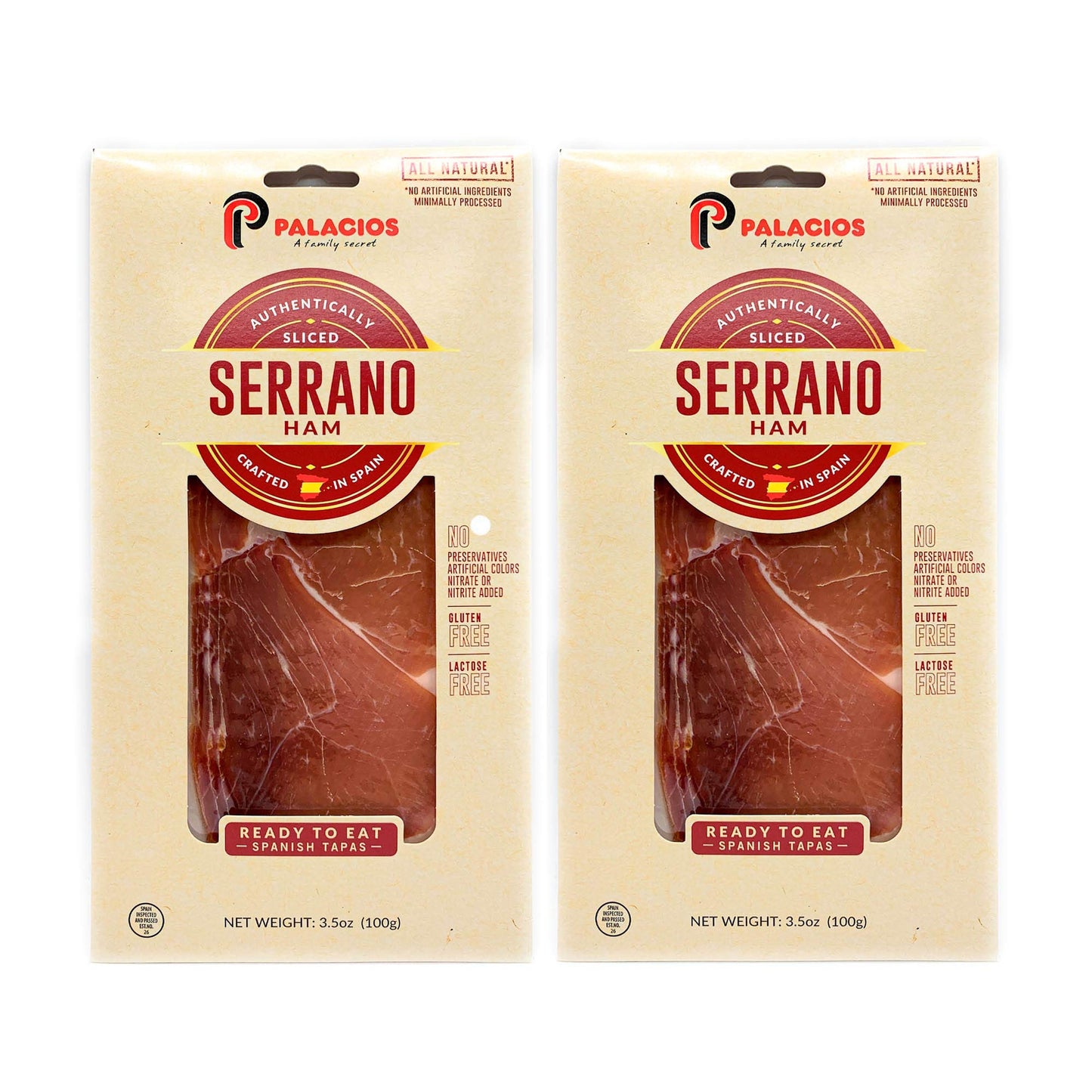 Serrano Ham All Natural 3.5oz by Palacios (2 Pack)