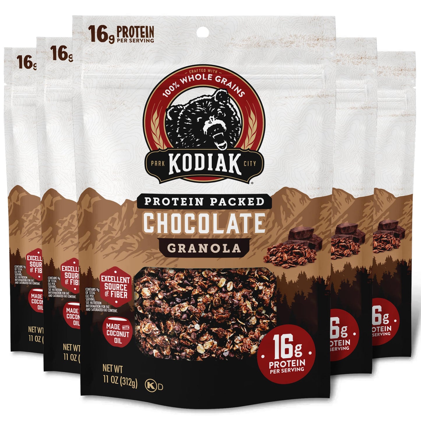 Kodiak Cakes Granola Pouch, Chocolate, High Protein, Whole Grains, Pack of 5