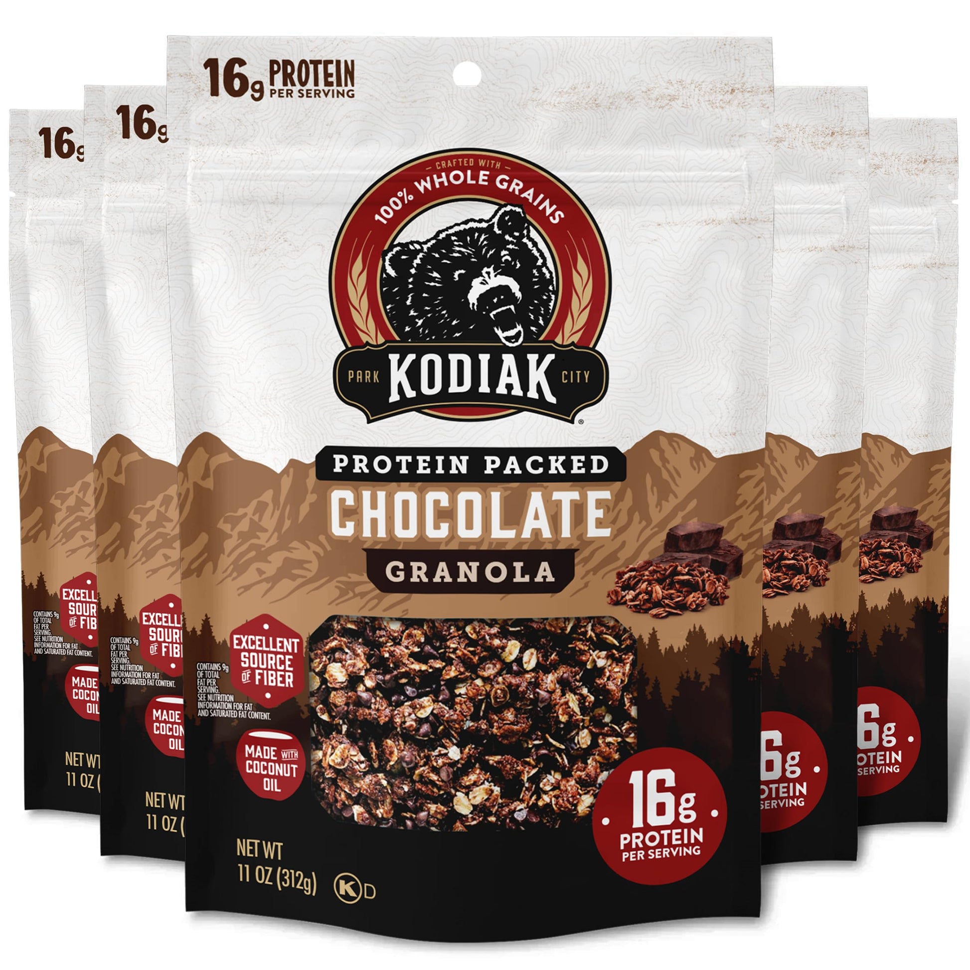 Kodiak Cakes Granola Pouch, Chocolate, High Protein, Whole Grains, Pack of 5