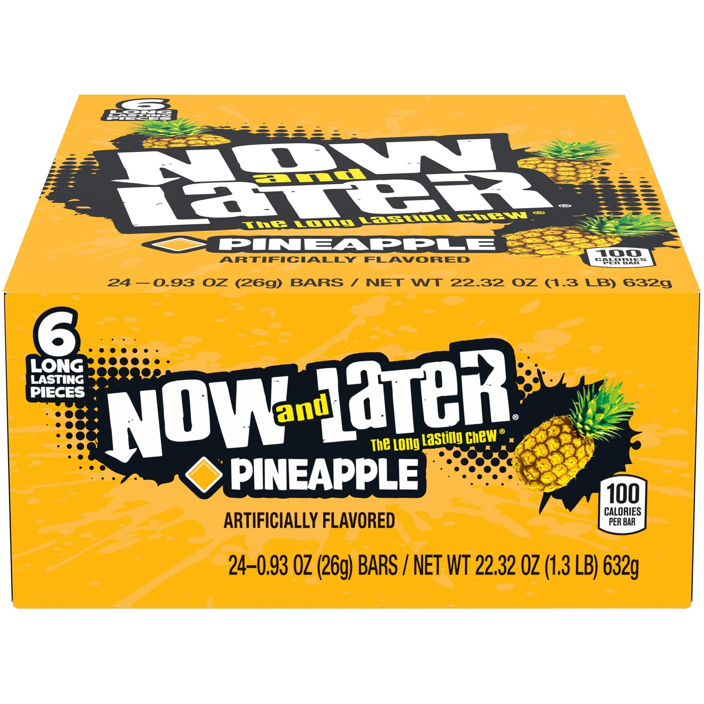Now & Later Original Taffy Chews Candy, Pineapple, 0.93 Ounce (Pack Of 24)