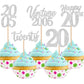 30PCS Happy 20th Birthday Cupcake Toppers Cheers to 20 Vintage 2005 Cupcake Picks Hello 20 Twenty 20th Birthday Decorations for 