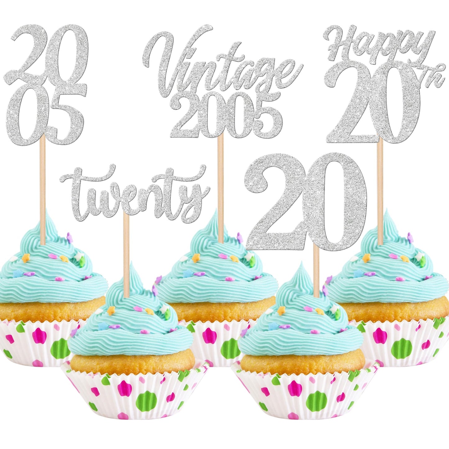 30PCS Happy 20th Birthday Cupcake Toppers Cheers to 20 Vintage 2005 Cupcake Picks Hello 20 Twenty 20th Birthday Decorations for 