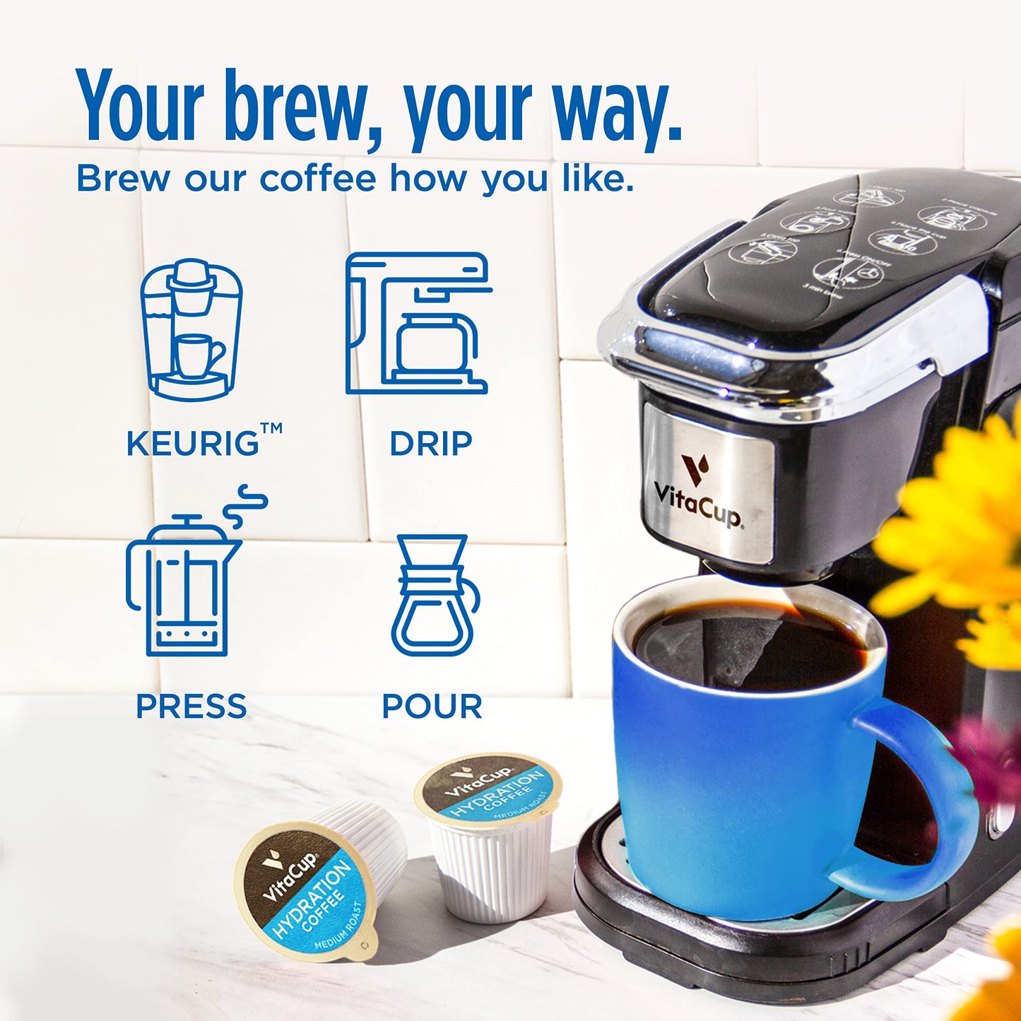 Vitacup Hydration Coffee Pods, The First Coffee That Hydrates You W/Electrolytes, Coconut Water, Pink Himalayan Salt, Magnesium, Medium Roast,Single Serve Pod Compatible W/Keurig K-Cup Malt-Inspired, 72Ct