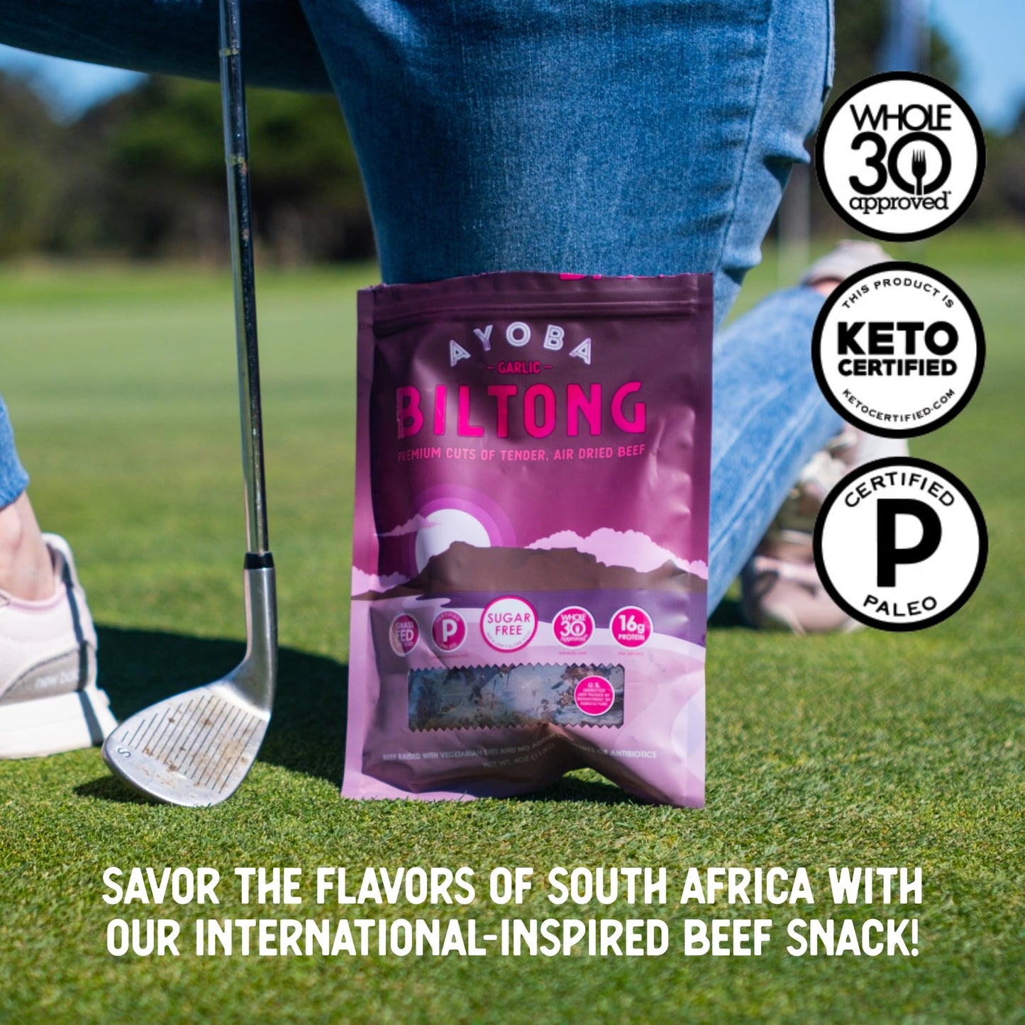 Ayoba Garlic Grass Fed Beef Biltong Slices (4 Ounce, Pack Of 1) - Keto Friendly Air-Dried Grass Fed Beef Paleo Snacks - Gluten F